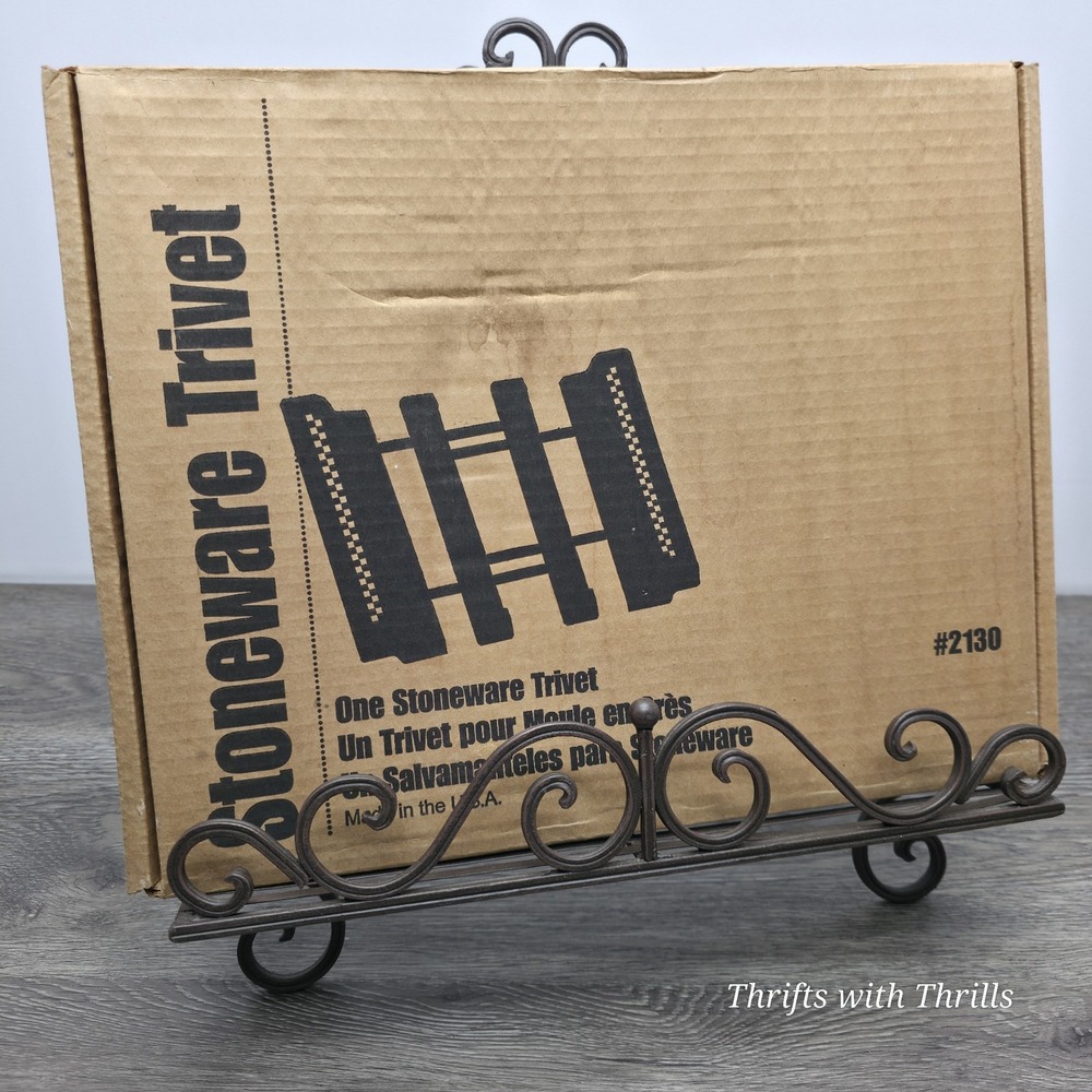 New - Pampered Chef Stoneware Trivet Adjustable Wooden Cooling Carry Rack #2130